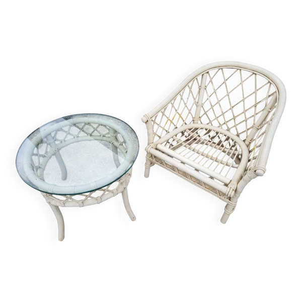 Fauteuil et table rotin