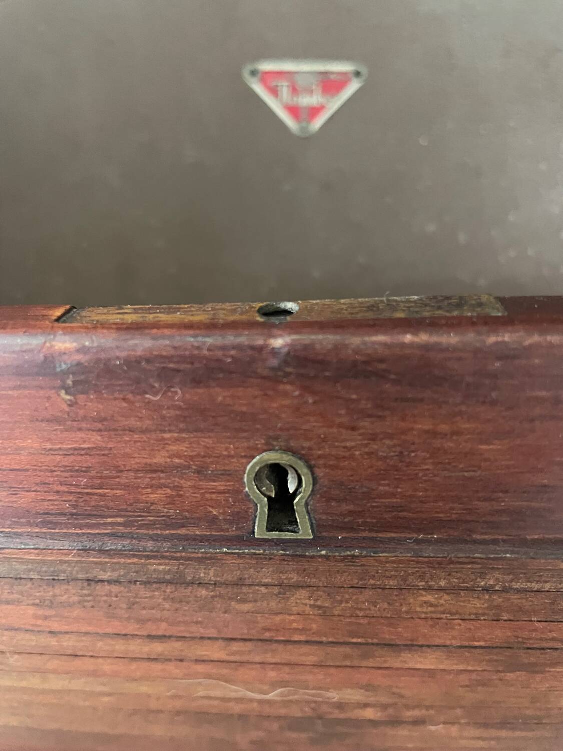 Old Flambo wooden curtain filing cabinet for desk