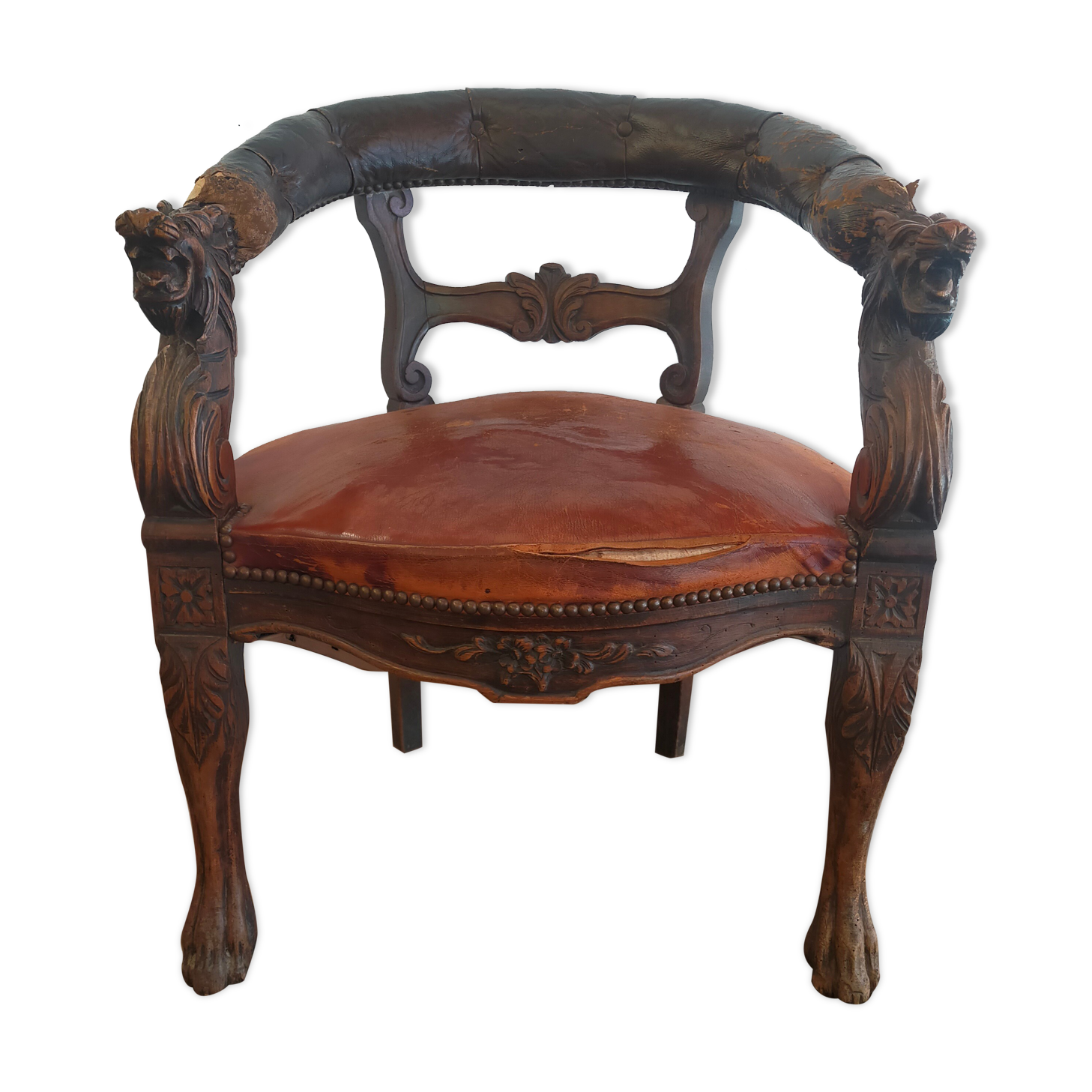 1920 sculpted office armchair with griffon head