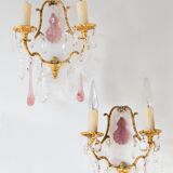 Pair vintage brass wall lamps and tassels