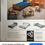 Lit simple SNA Roset en acajou et canne de nylon, 1960