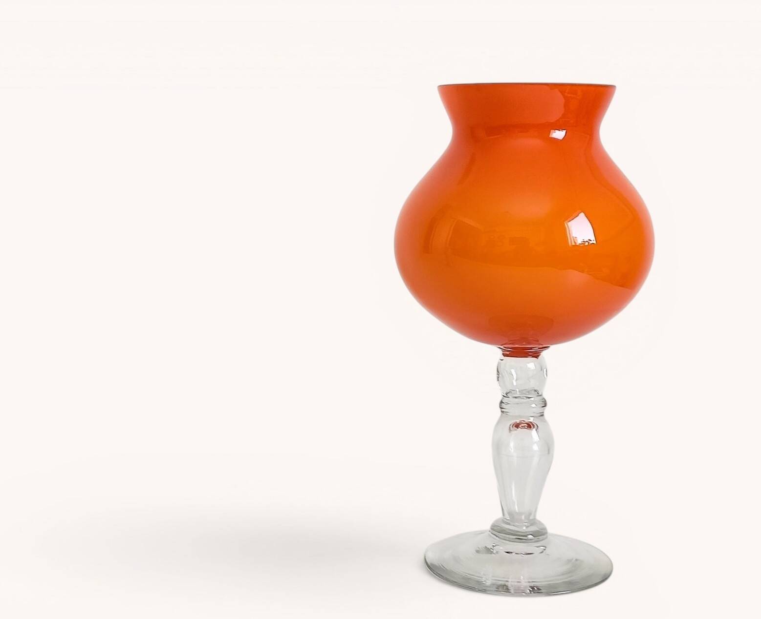 Murano Orange Cased Glass Large Goblet Vase, Italy, 1970s