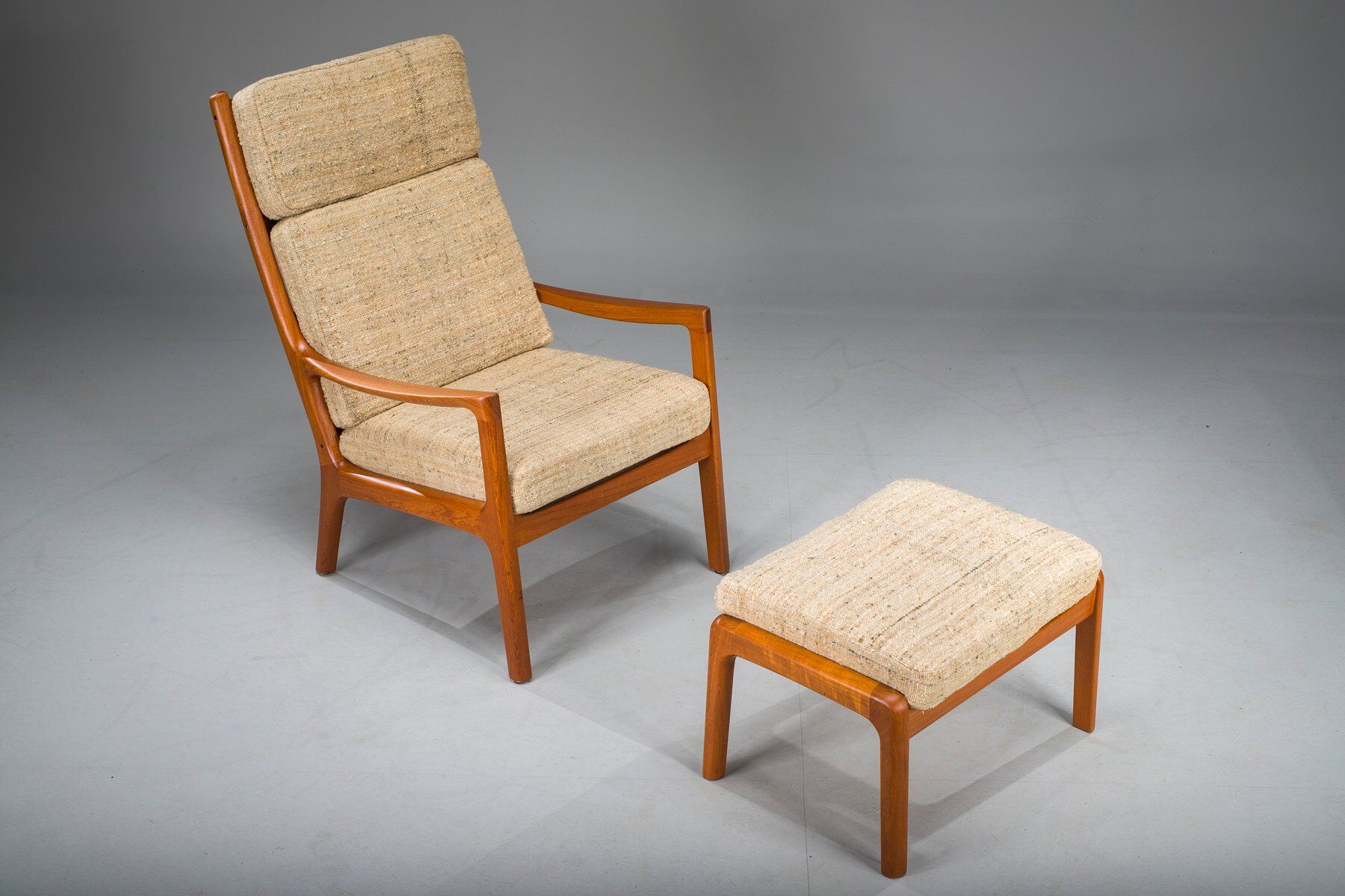 Ensemble de fauteuil à dossier haut et ottoman Senator en teck par Ole Wanscher pour Poul Jeppesen Collectors, Cado, années 1960