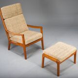 Ensemble de fauteuil à dossier haut et ottoman Senator en teck par Ole Wanscher pour Poul Jeppesen Collectors, Cado, années 1960