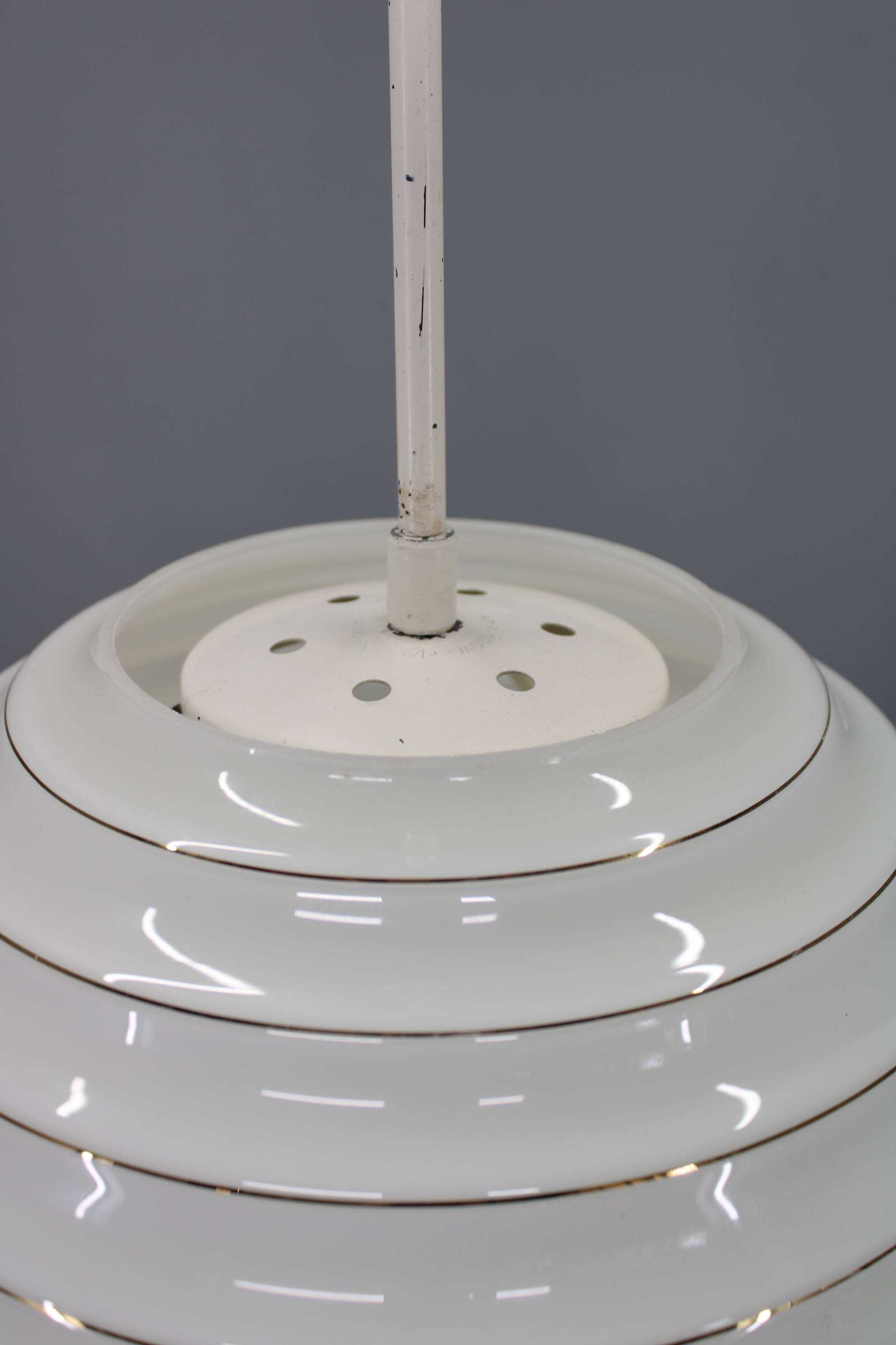 1950s Czechoslovak brass pendant with opaline glass diffuser