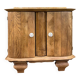 Small accent table / Art Deco bedside table in solid oak and beige marble