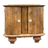Small accent table / Art Deco bedside table in solid oak and beige marble