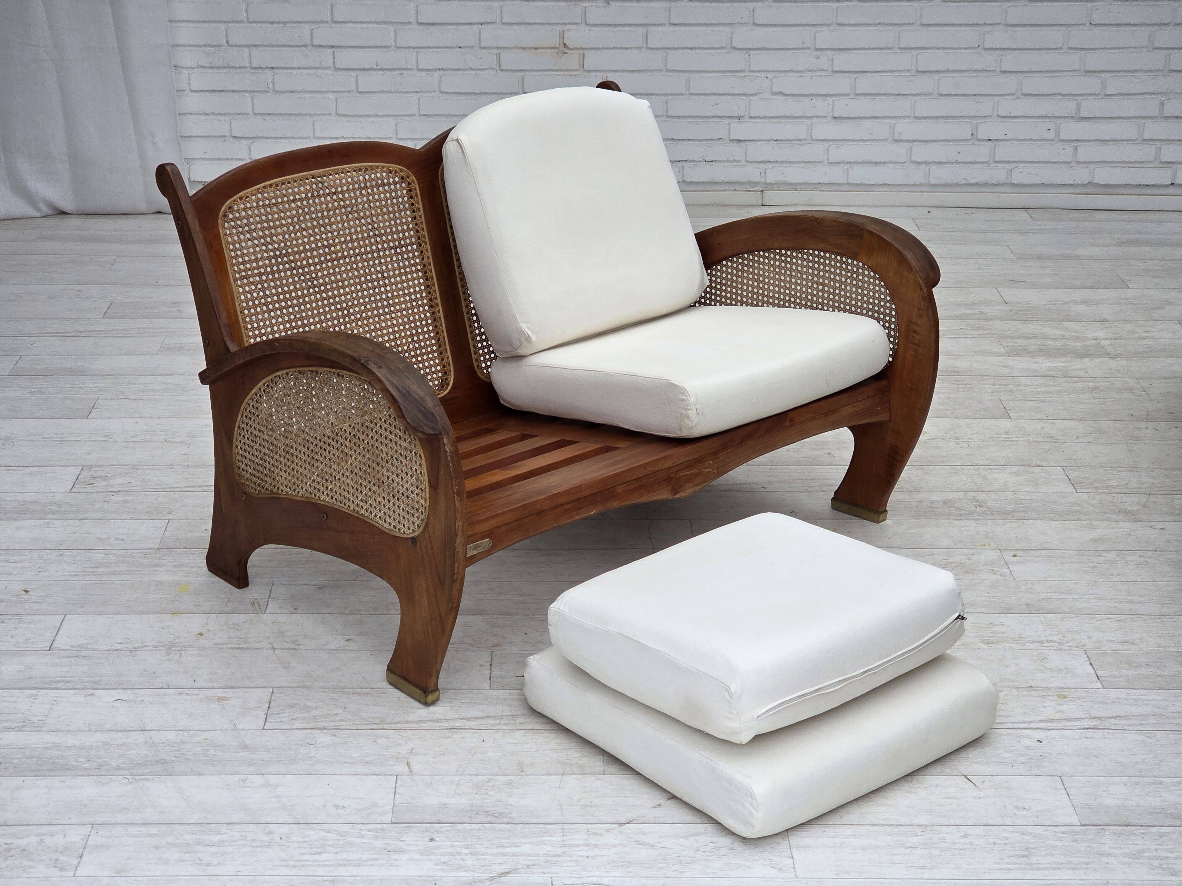 1970s, Danish 2-seater sofa by Klaus Wettergren, cotton fabric, teak wood.