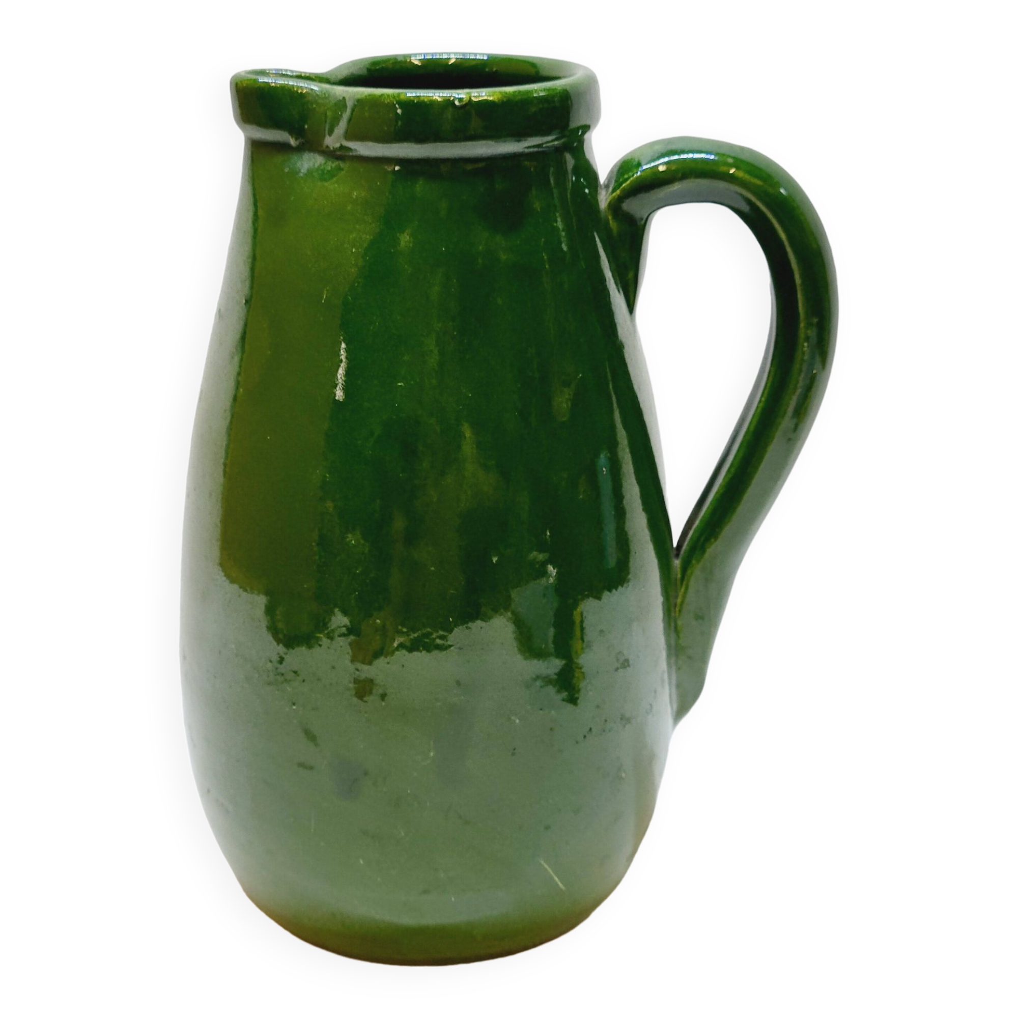 Pottery pitcher carafe terracotta green glazed ceramic