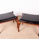 4 Tabourets Danois en teck et cuir noir modèle 40 par Hugo Farndsen 1960.