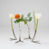 Werkstätte Hagenauer Up to 6 Soliflore Vases Leaf, Brass & Nickel, Vienna, 1960s