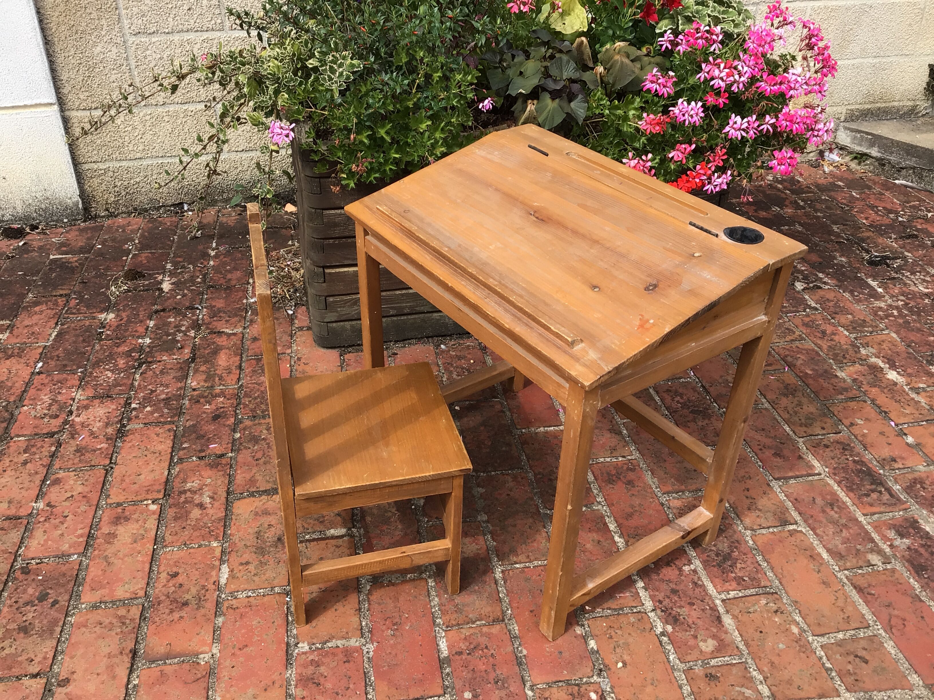 School desk with wooden chair