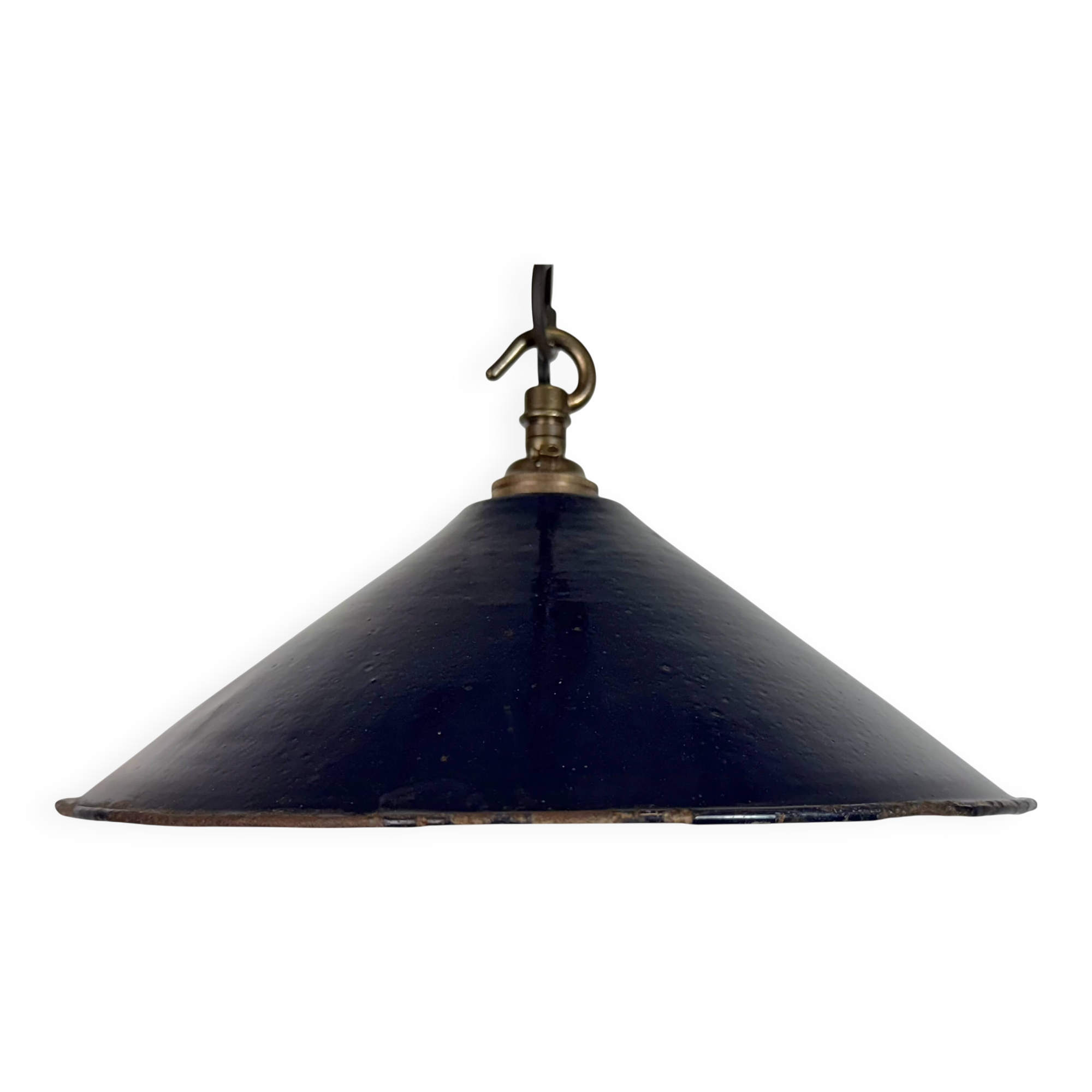 Industrial British Dark Blue Enamel Factory Pendant Lamp, 1950s