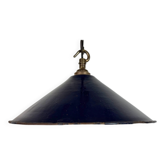 Industrial British Dark Blue Enamel Factory Pendant Lamp, 1950s