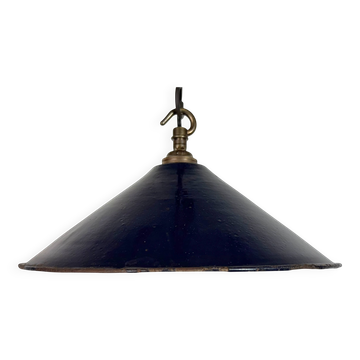 Industrial British Dark Blue Enamel Factory Pendant Lamp, 1950s