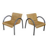 Pair of Vintage Design Armchairs in Metal and Wood, 1950s