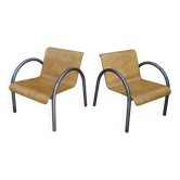 Pair of Vintage Design Armchairs in Metal and Wood, 1950s