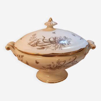 Grande soupière à décor de fleurs et de papillons, porcelaine de Limoges, Haviland vintage