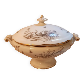 Grande soupière à décor de fleurs et de papillons, porcelaine de Limoges, Haviland vintage