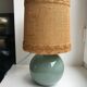 Table lamp with feet in water green opaline and woven lampshade 60s-70s