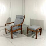 EMC Furniture teak highback easy chair & footstool Denmark 1970’s
