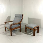 EMC Furniture teak highback easy chair & footstool Denmark 1970’s
