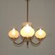 French Mid Century 3 Light Gold Metal Chandelier Textured Glass Shades