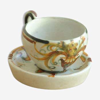 Cup and saucer from the workshop model Keraluc G6 Quimper