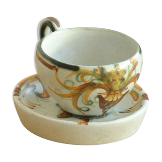 Cup and saucer from the workshop model Keraluc G6 Quimper