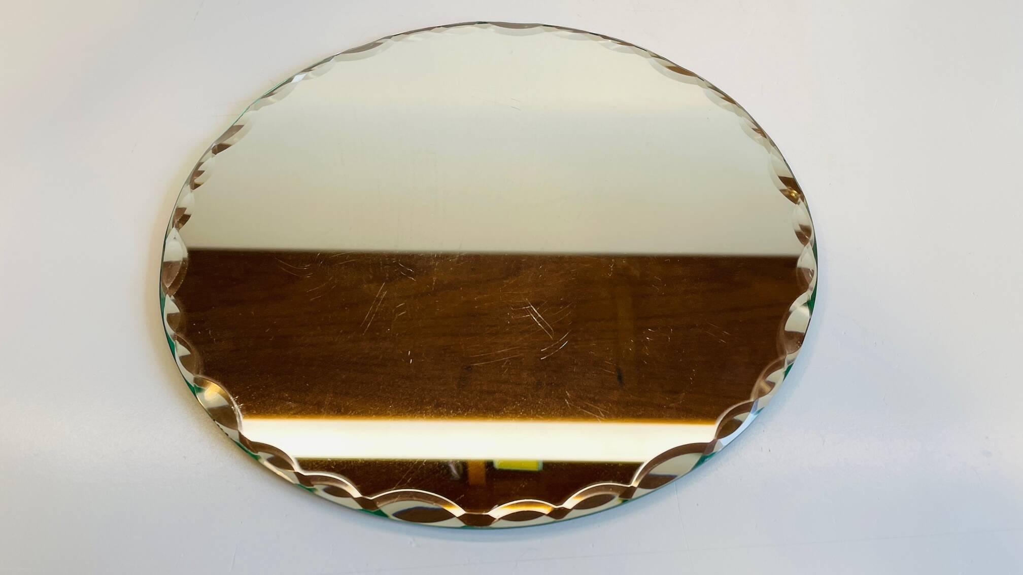 Vintage round and beveled table mirror
