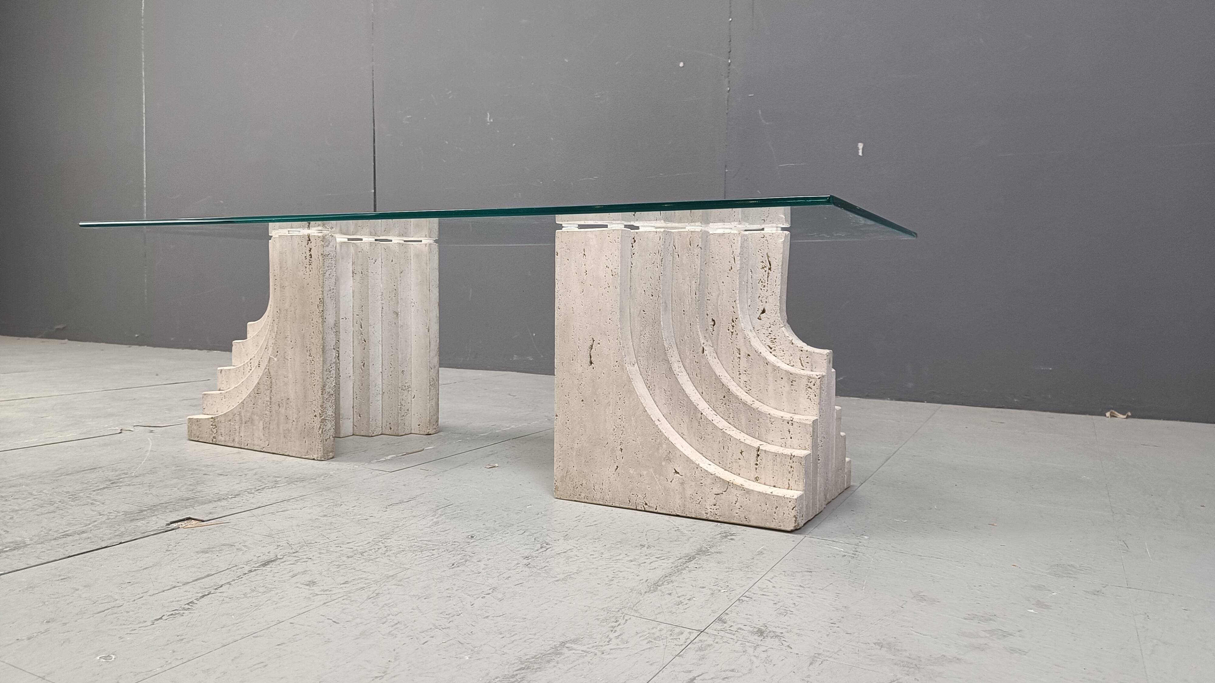 Vintage travertine coffee table Italy , 1970s