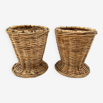 Pair of wicker rattan planters from the 60s