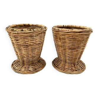 Pair of wicker rattan planters from the 60s