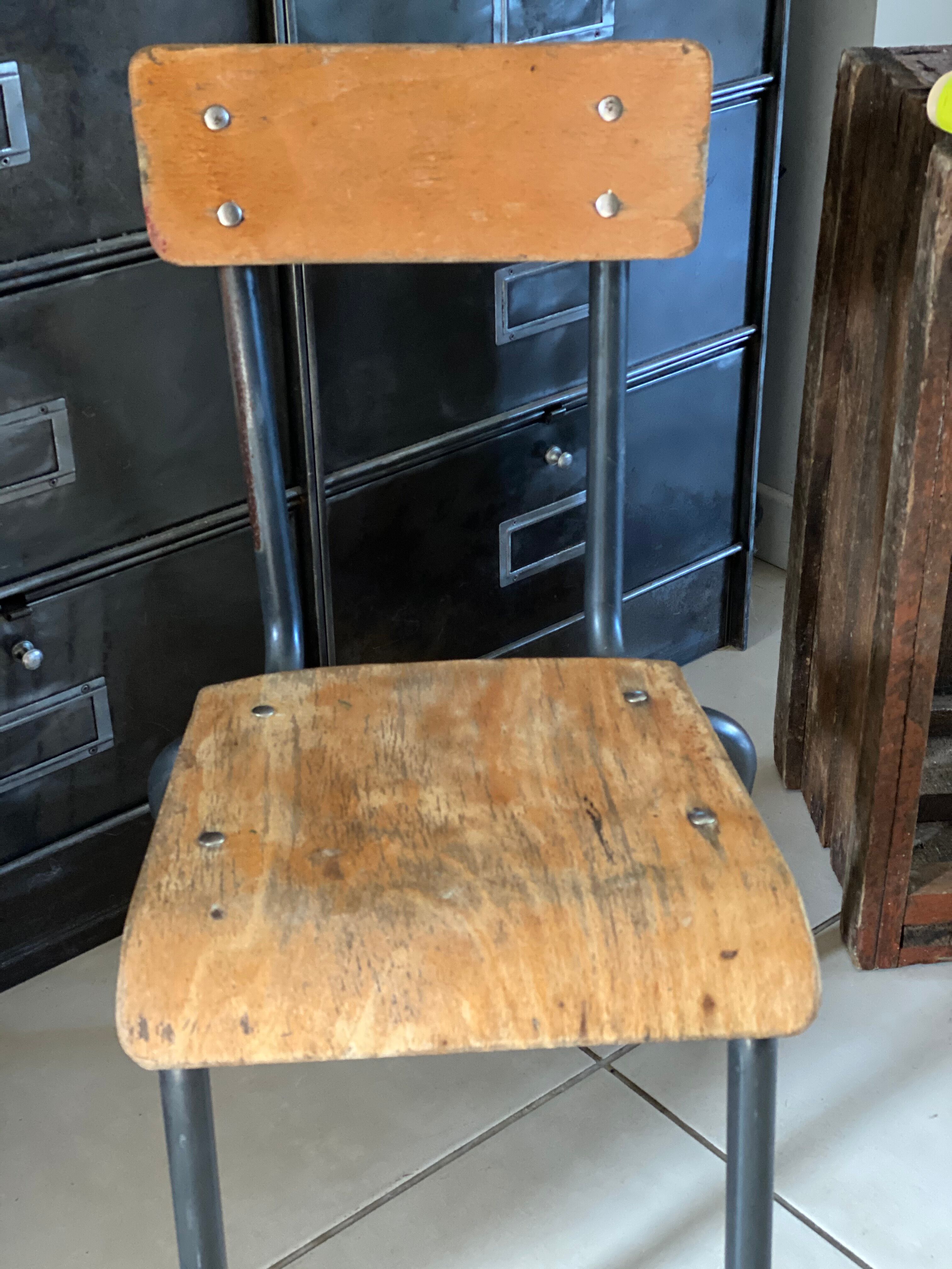 Ancienne chaise écolier enfant bois et métal