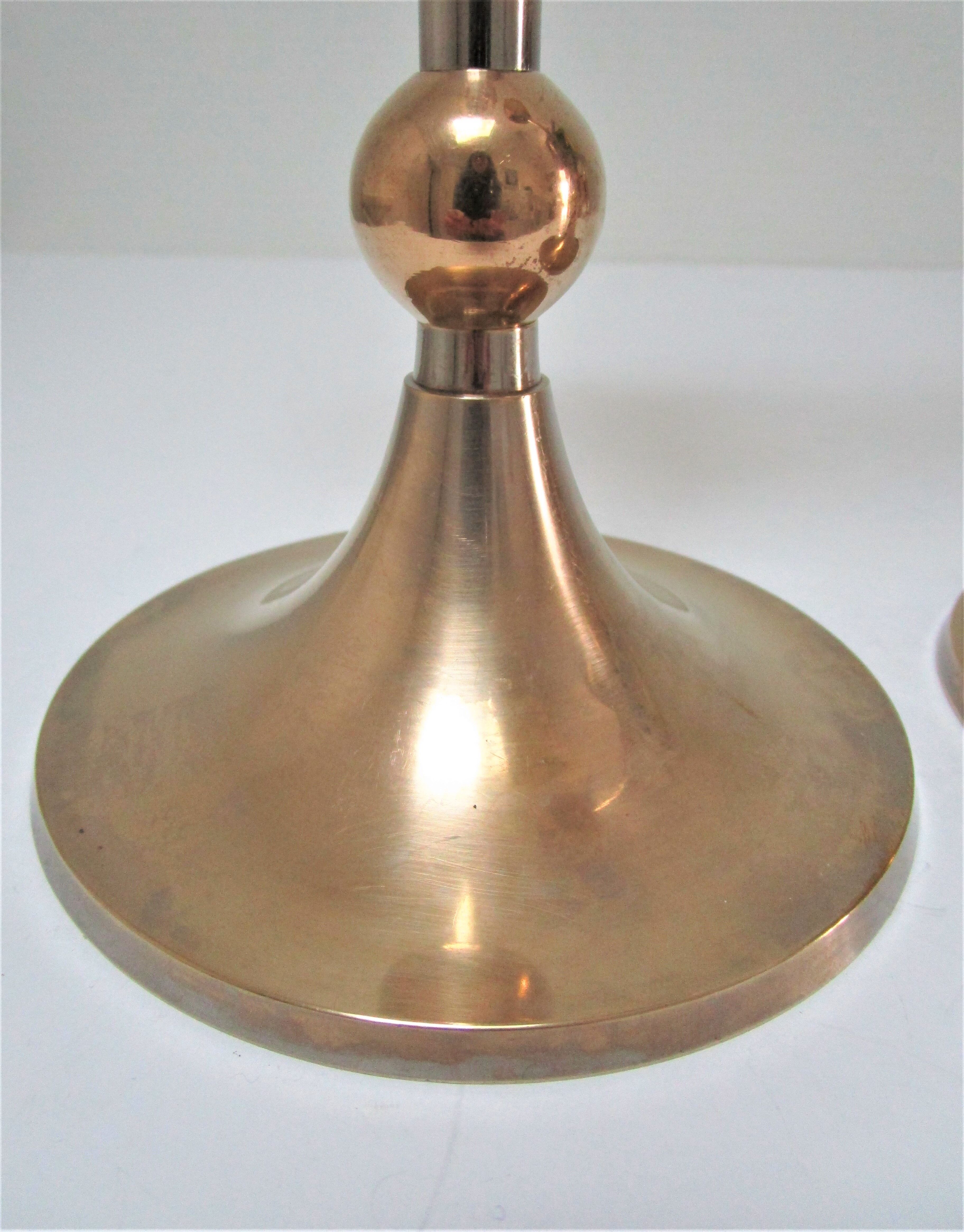Pair of Scandinavian candlesticks brass vintage steel