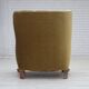 1960s, Danish armchair, green furniture velour, solid carved oak wood.