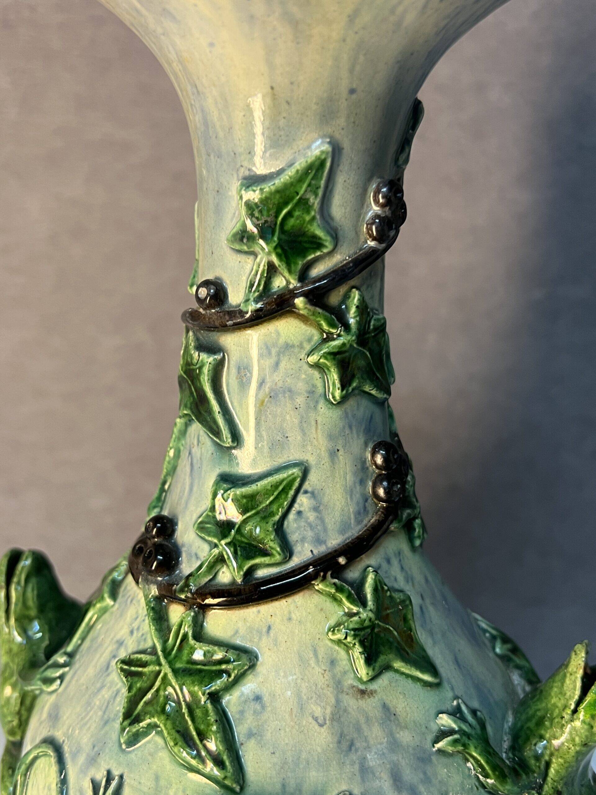Majolica Palissy vase, dating from the Victorian era circa 1890
