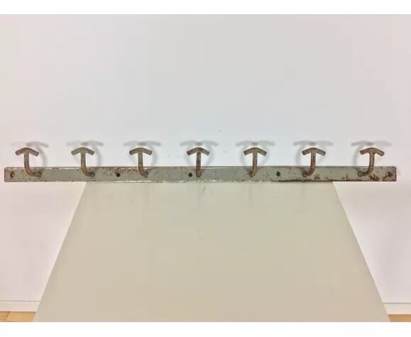 Industrial wall coat rack 7 handcrafted metal hooks