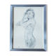 Female nude drawing - brushed aluminum frame