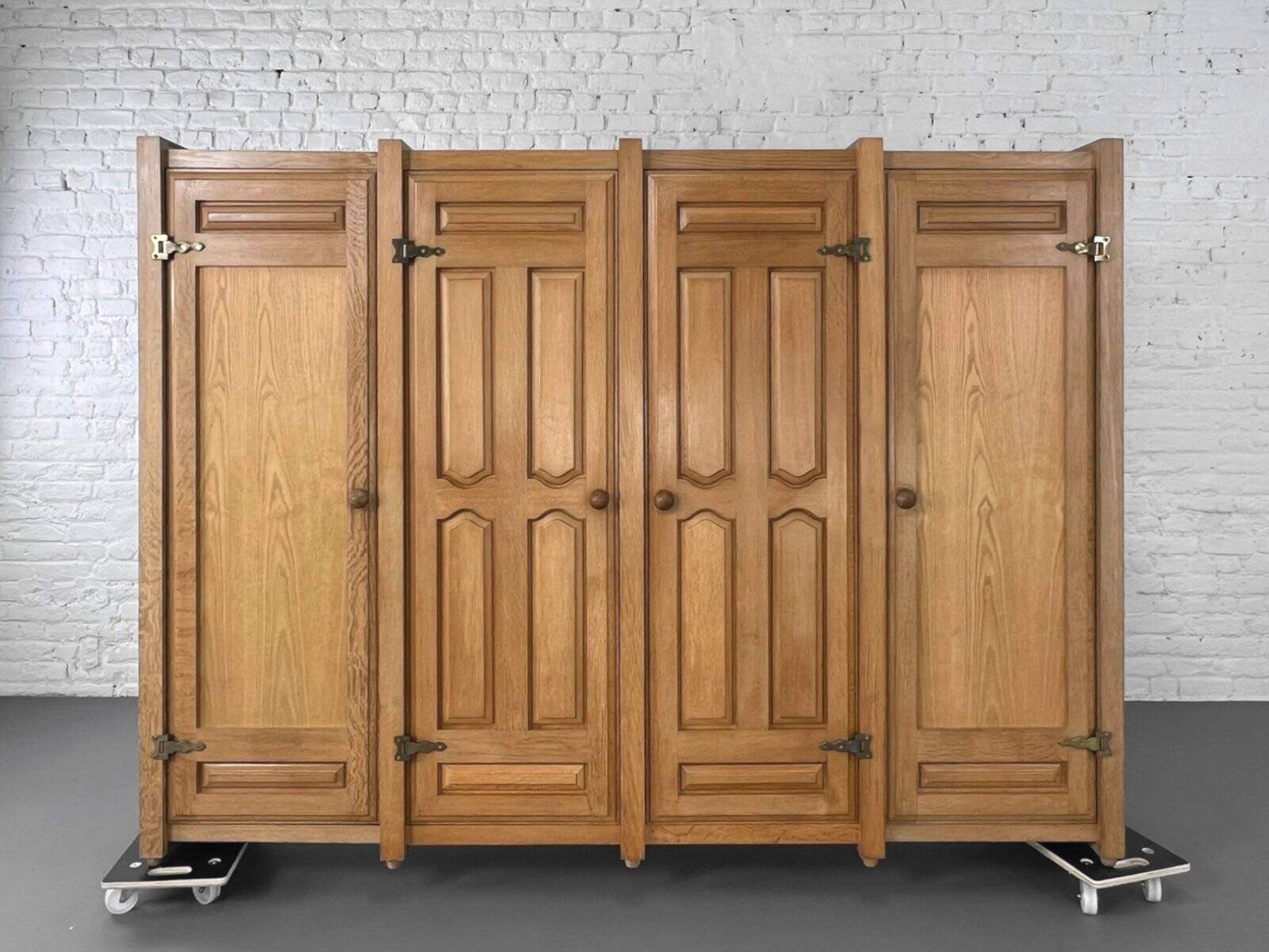 Oak and Brass Wardrobe by Guillerme Et Chambron, 1960s