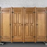 Oak and Brass Wardrobe by Guillerme Et Chambron, 1960s
