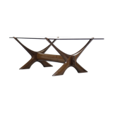 Table basse scandinave en noyer Condoren verre Örebro, années 1960