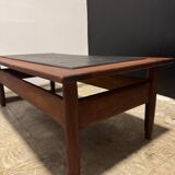 Table basse vintage chêne et ardoise
