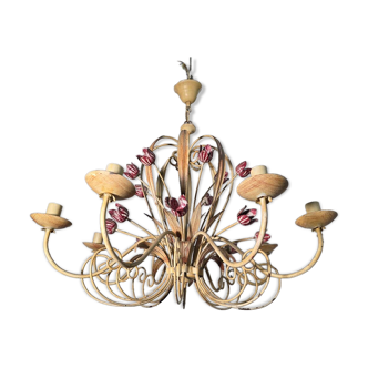 Wrought iron chandelier in Florentine style from the 1970s.