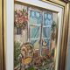 Mid-Century Modern Swedish "Balcony Garden" Vintage Oil Painting, Framed