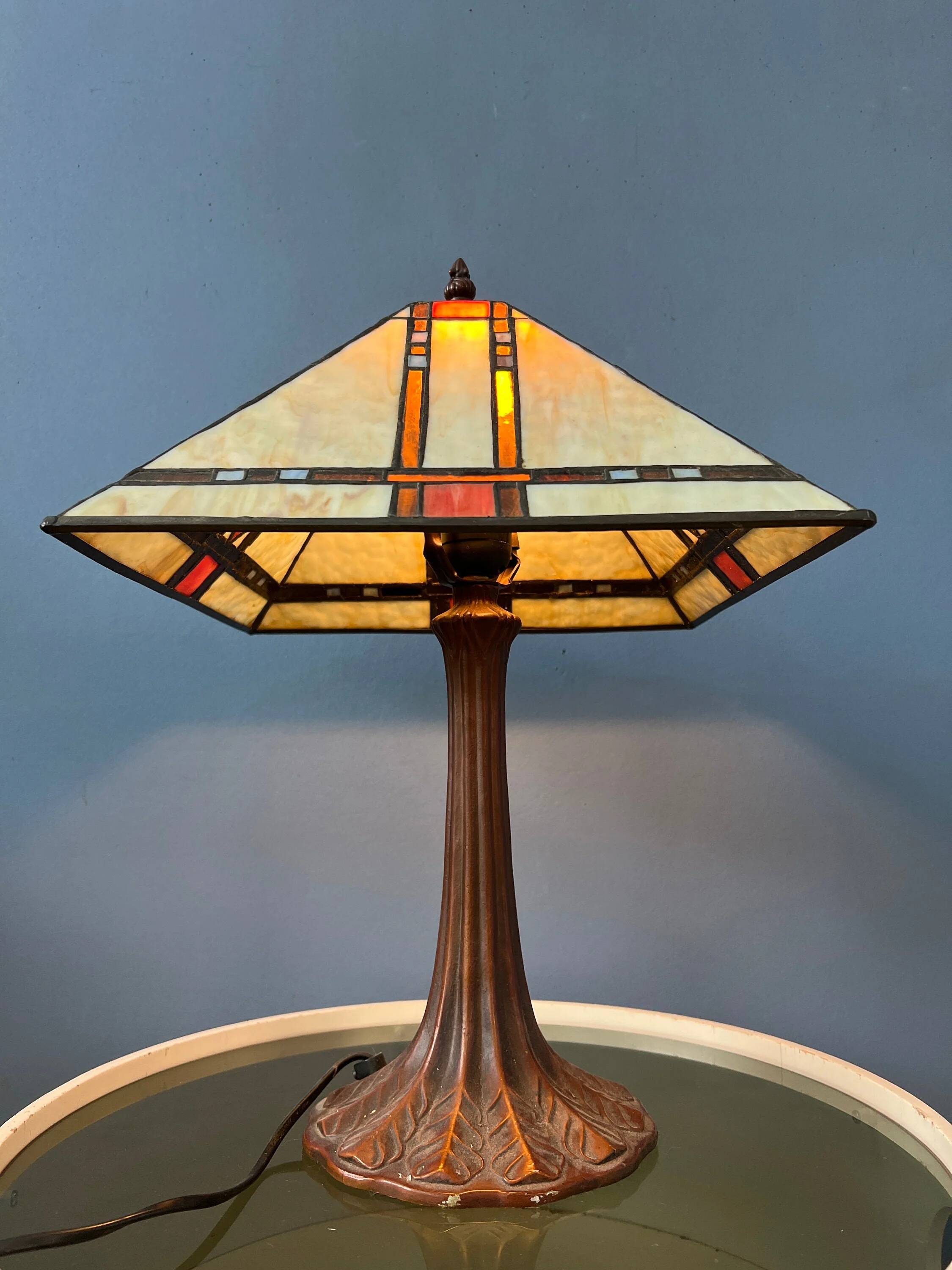 Lampe de table Tiffany colorée en vitrail, style Art déco