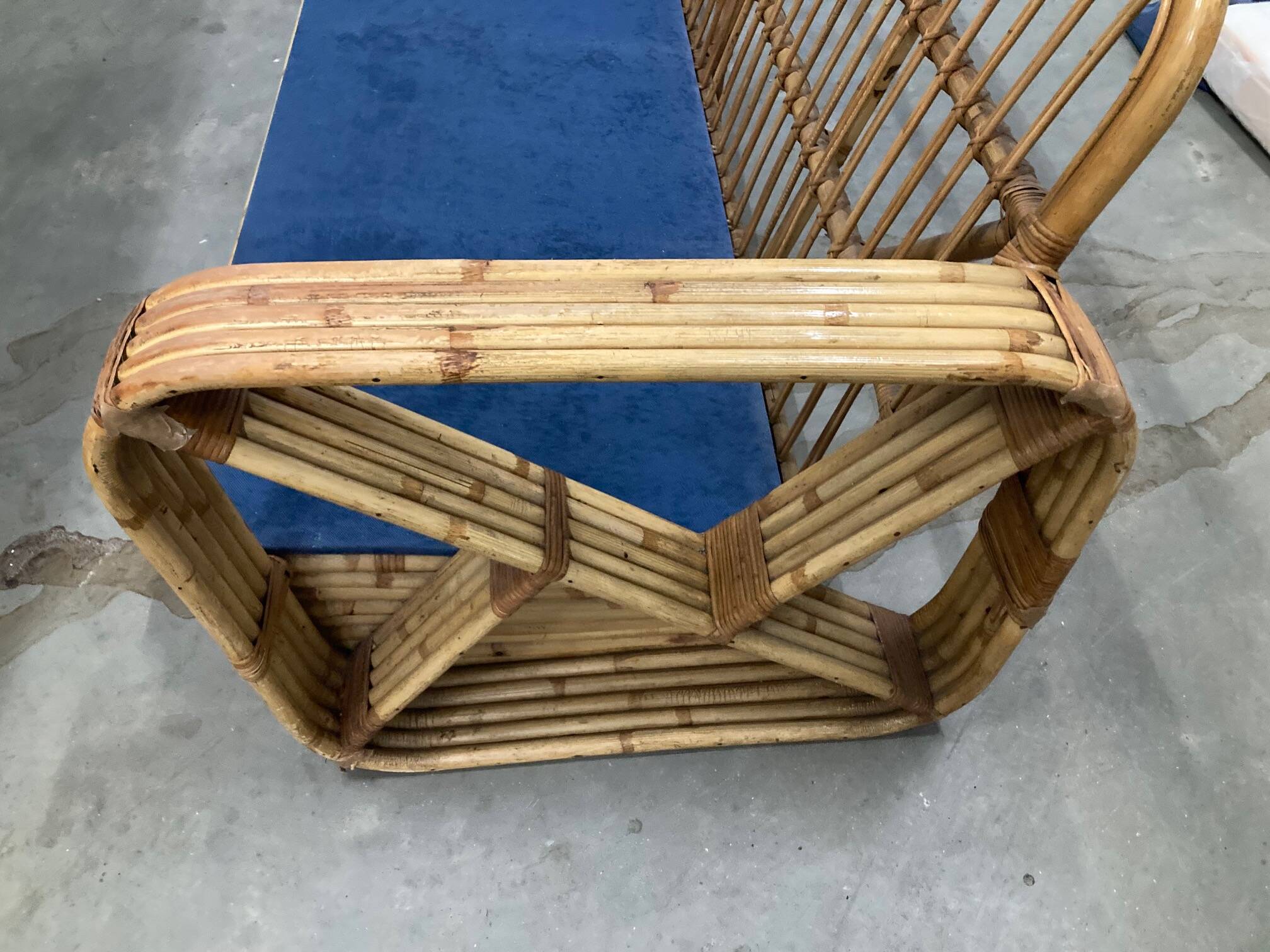 Exclusive Six Strand Rectangular Rattan 3-Seat Sofa after Paul Frankl, 50s