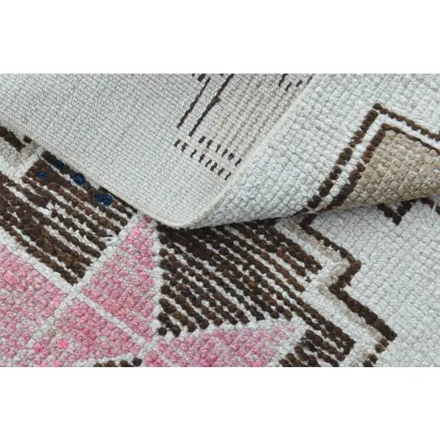 Vintage Turkish Oushak Pink Brown Wool Rug 72x312