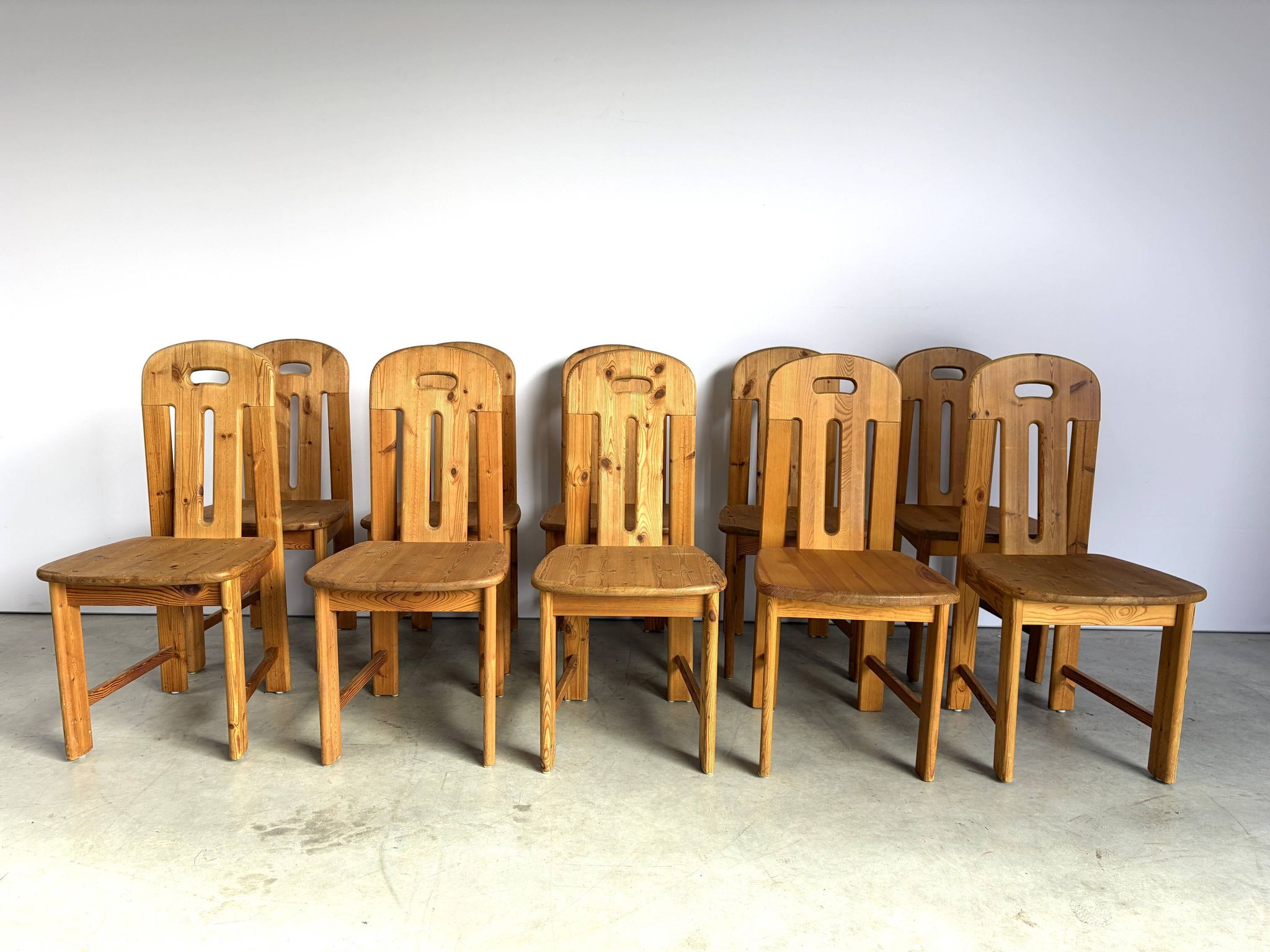 Set of 10 pine wood dining chairs by Effezeta Italy, 1970s