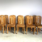 Set of 10 pine wood dining chairs by Effezeta Italy, 1970s